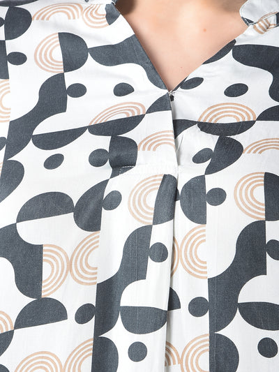 White Printed 100% Modal V-Neck Top