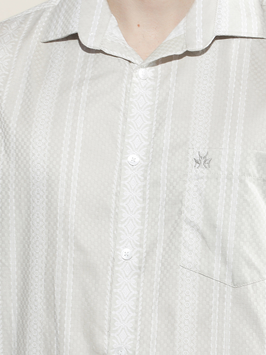 Beige Vertical Striped 100% Cotton Shirt