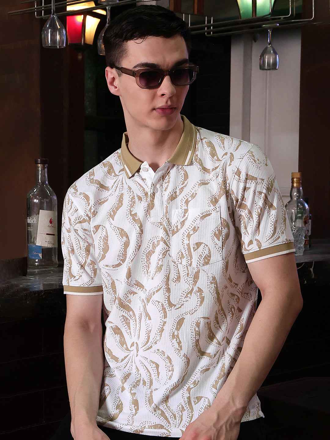 Beige Abstract Print T-Shirt