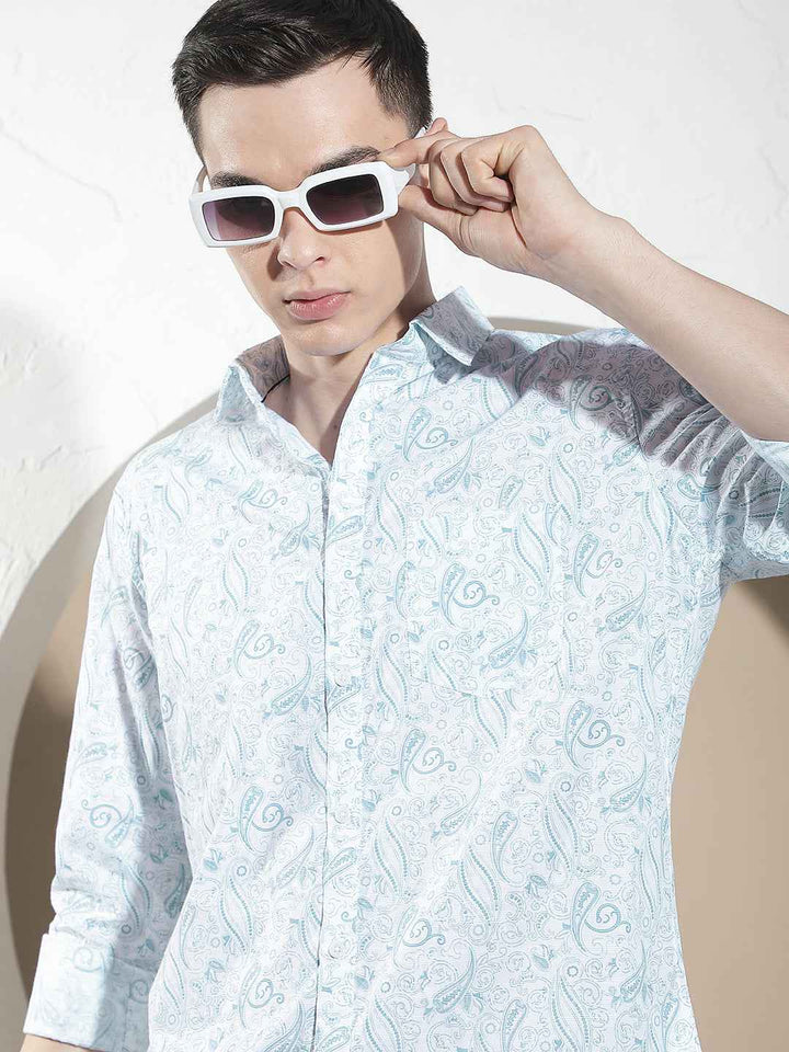 Blue Botanical Print Shirt