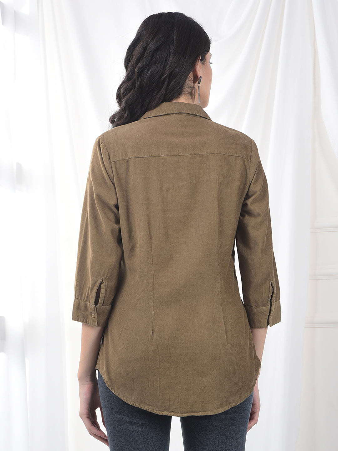 Warm Khaki Textured Twill Slim Fit Shirt