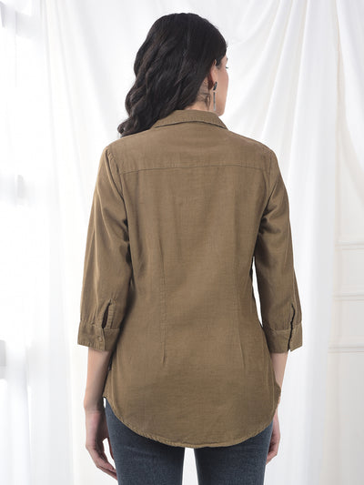 Warm Khaki Textured Twill Slim Fit Shirt