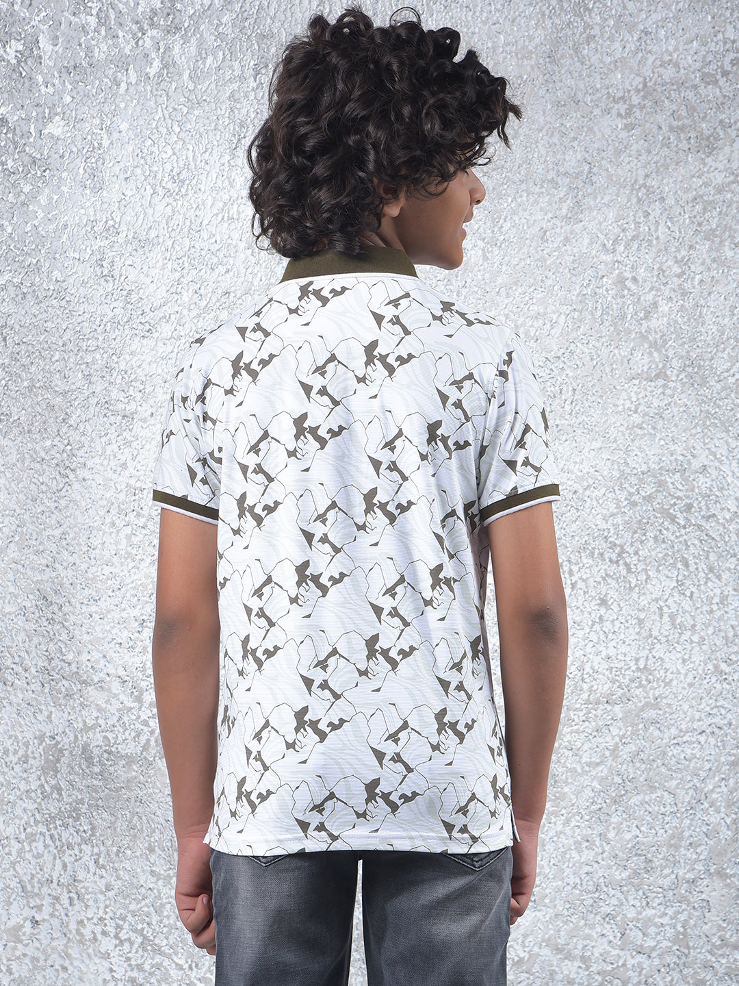 Olive Printed Polo Neck T-Shirt