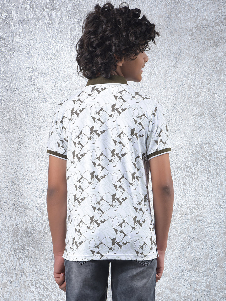 Olive Printed Polo Neck T-Shirt