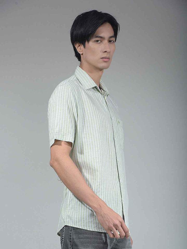 Green Vertical Striped Linen Shirt