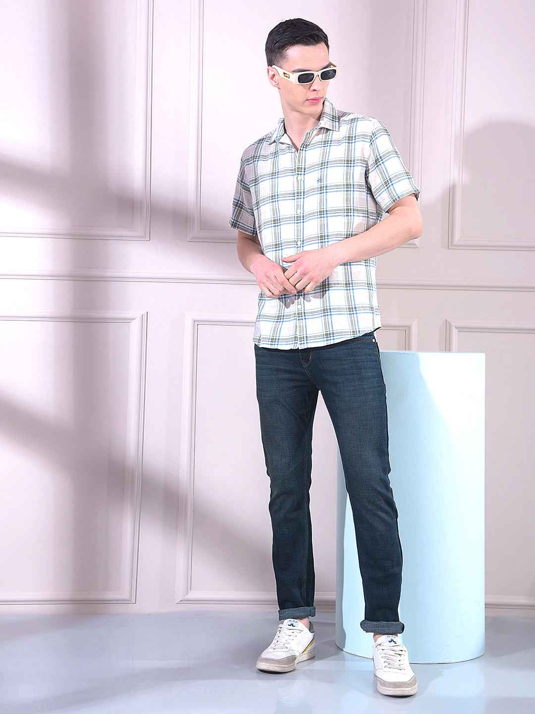 Green Linen Checked Shirt