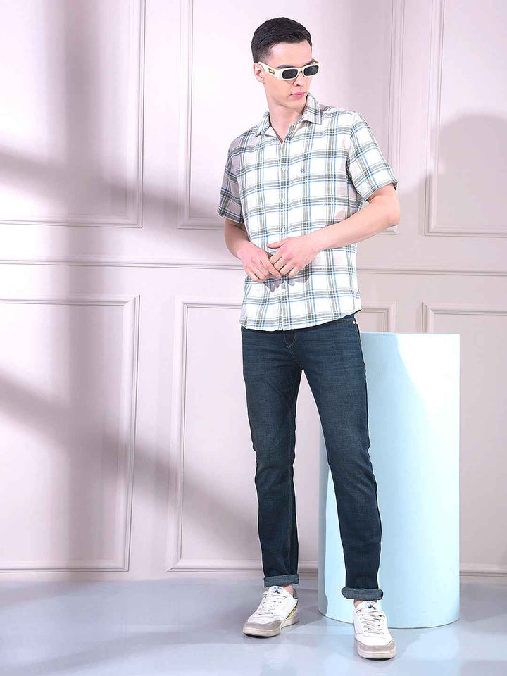 Green Linen Checked Shirt