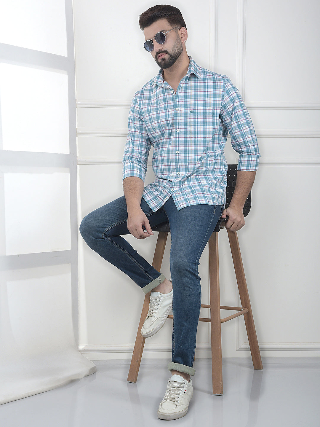 Blue Checked 100% Cotton Shirt