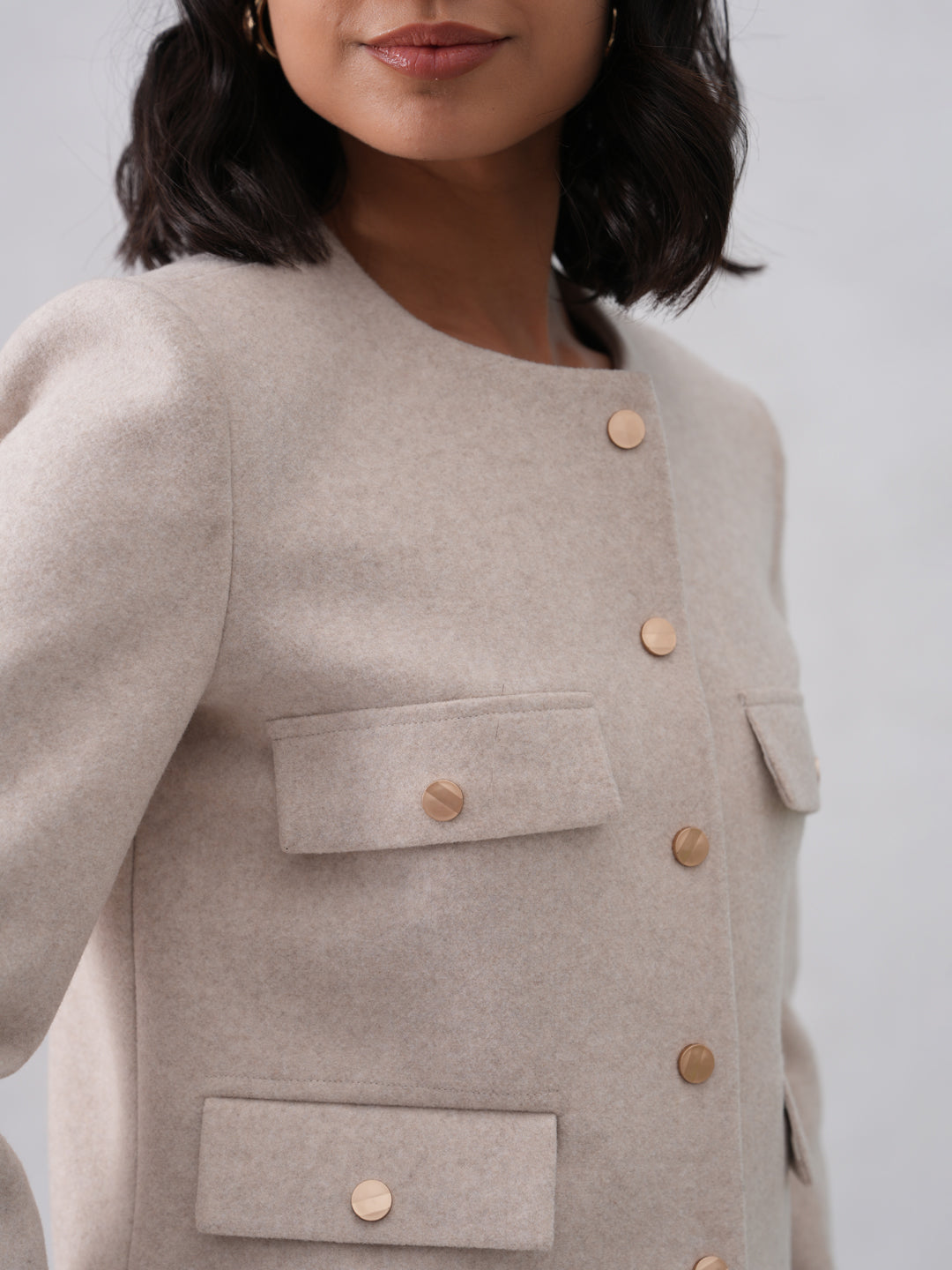 Minimalist Beige Cropped Coat