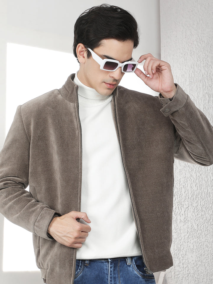 Brown High Neck Corduroy Jacket