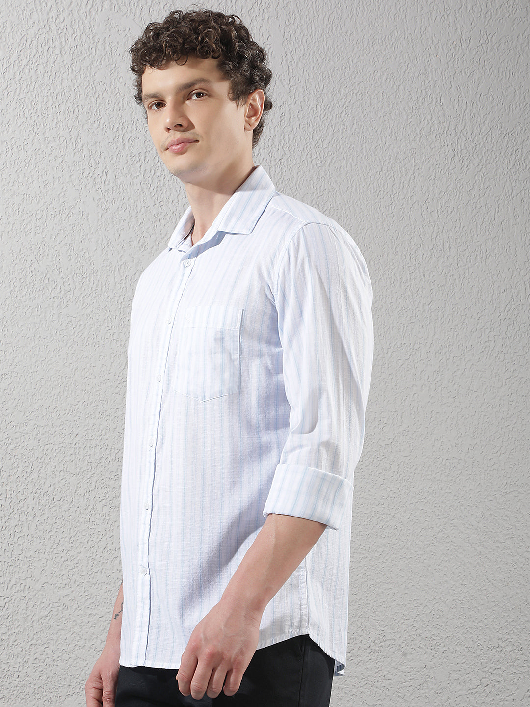 White Vertical Striped 100% Cotton Shirt