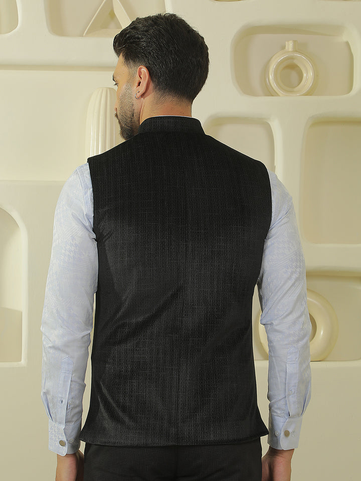 Black Textured Sleeveless Waistcoat