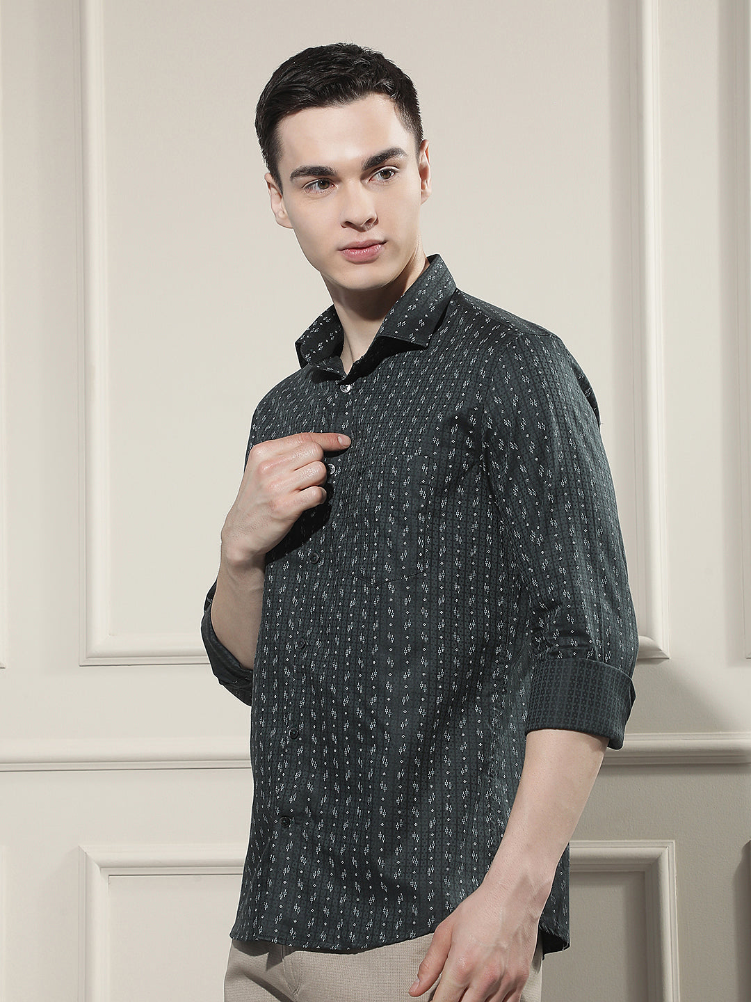 Green Micro Print Shirt