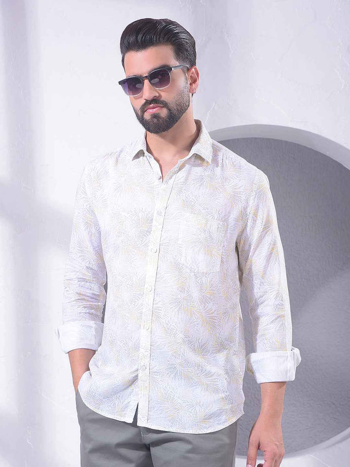 Yellow Floral Print Linen Shirt