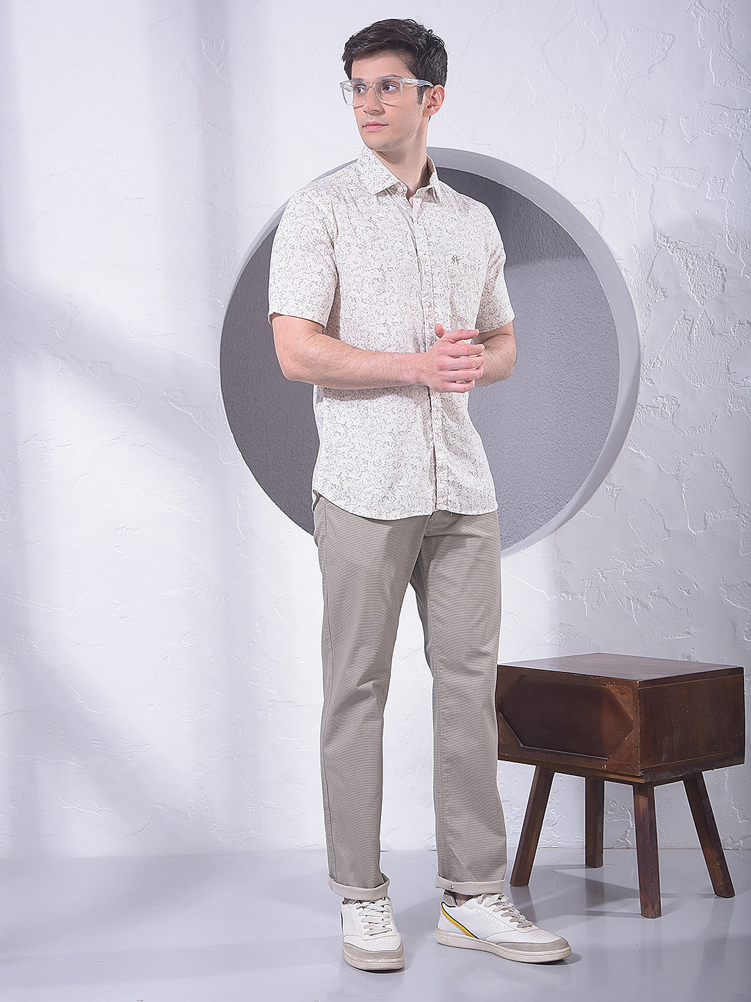 Beige Printed Linen Shirt