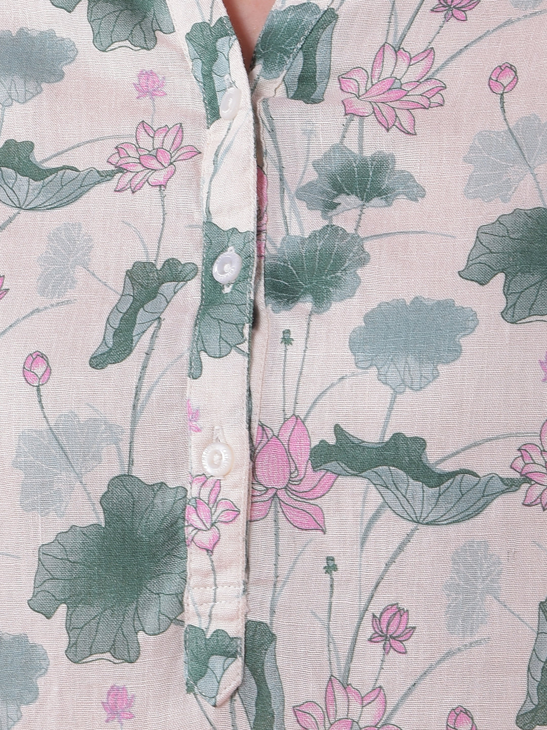 Green Printed V-Neck Linen Top