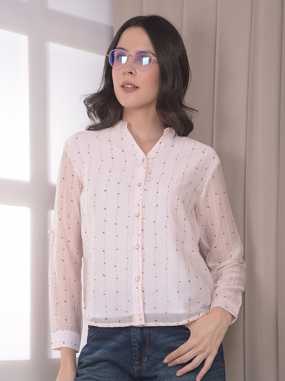 Pink Botanical Print V-Neck Top