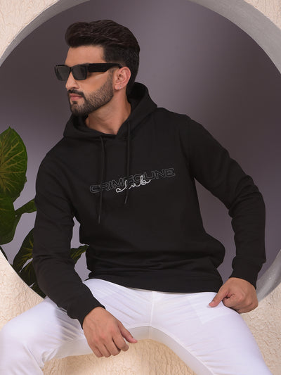 Black Embroidered Hooded Neck Sweatshirt