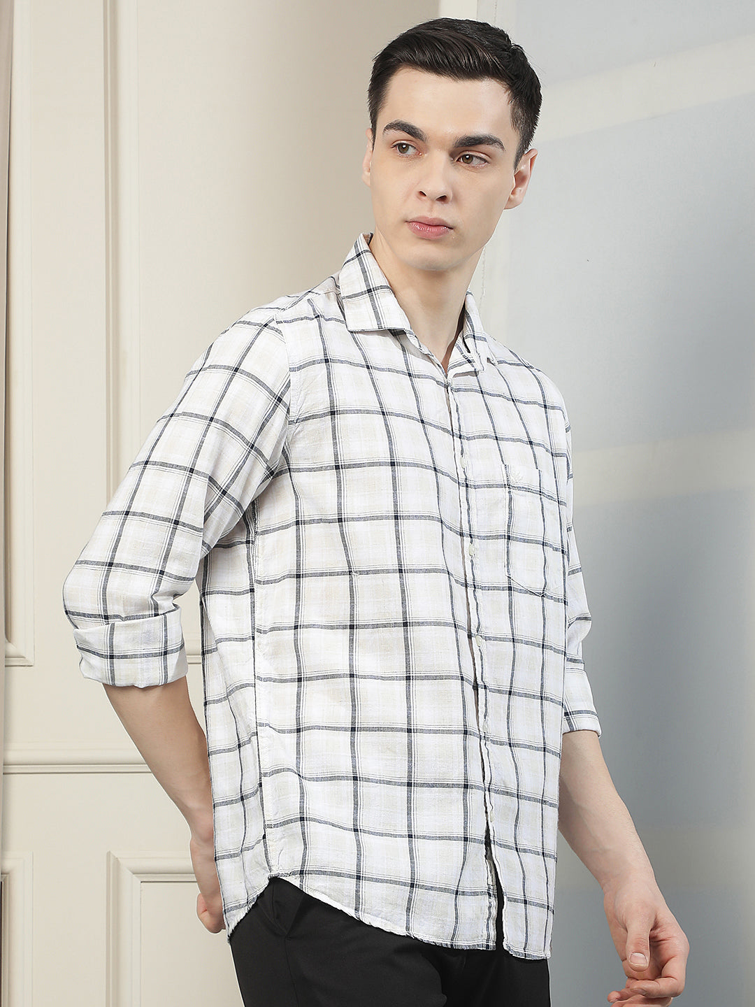 White Checked Linen Shirt