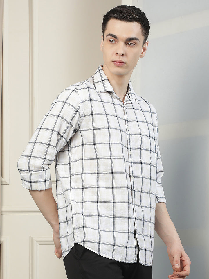 White Checked Linen Shirt