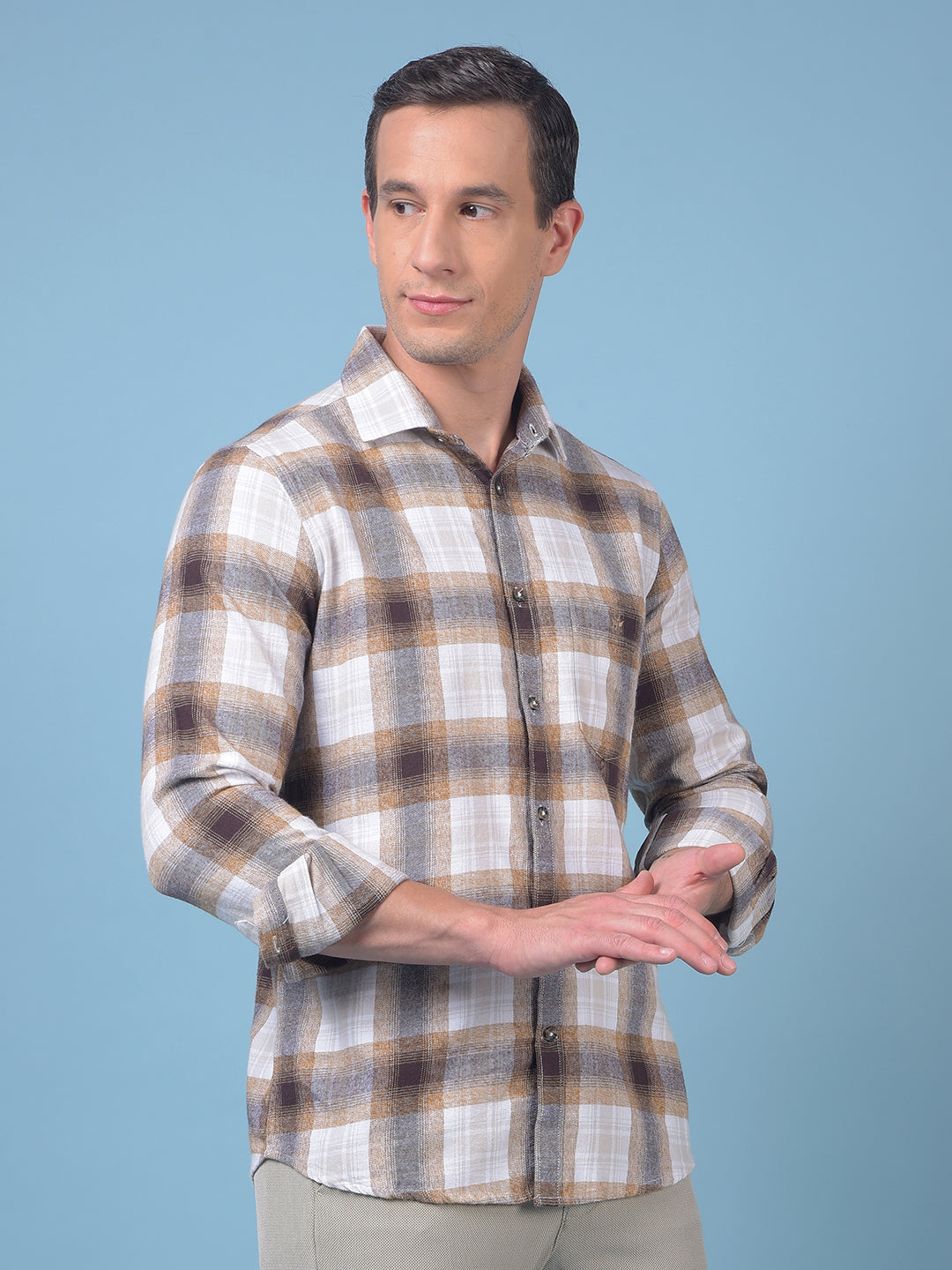 Brown Checked 100% Cotton Shirt