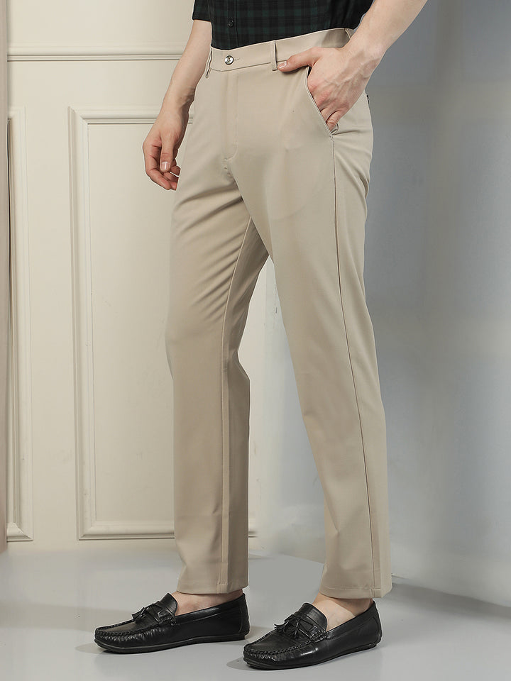 Structured Oatmeal Beige Chino Trousers