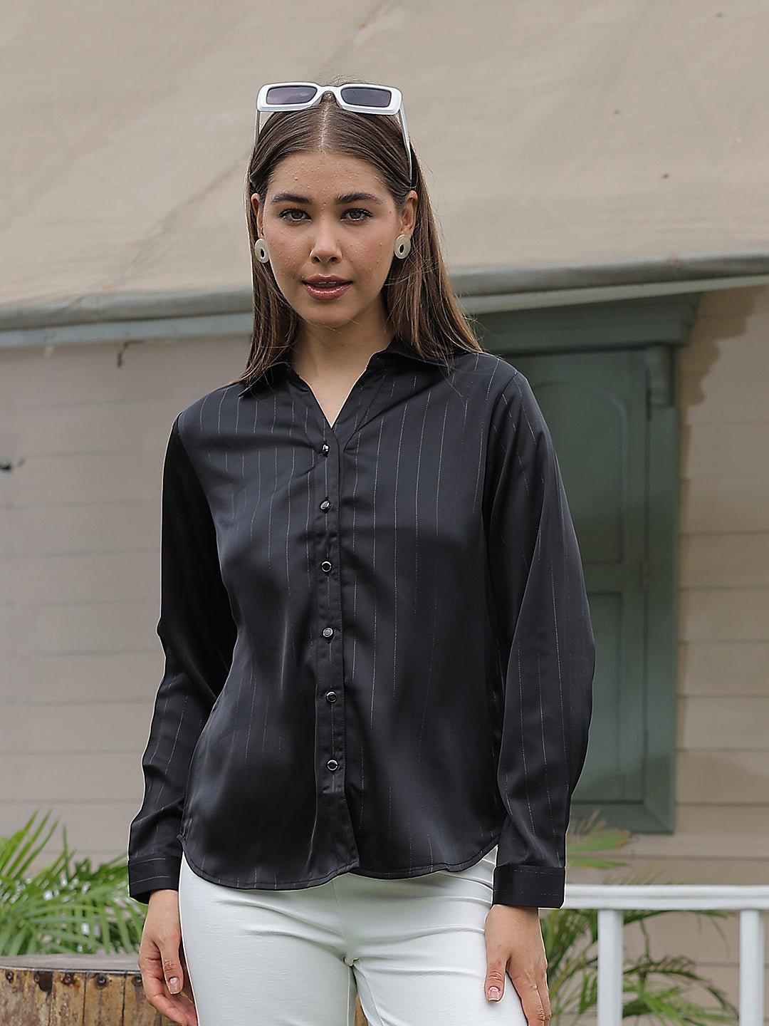Black Striped Satin Shirt