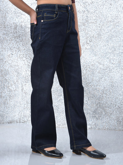 Blue Fashionable Wide-Leg Denim Cargo Jeans-Girls Jeans-Crimsoune Club