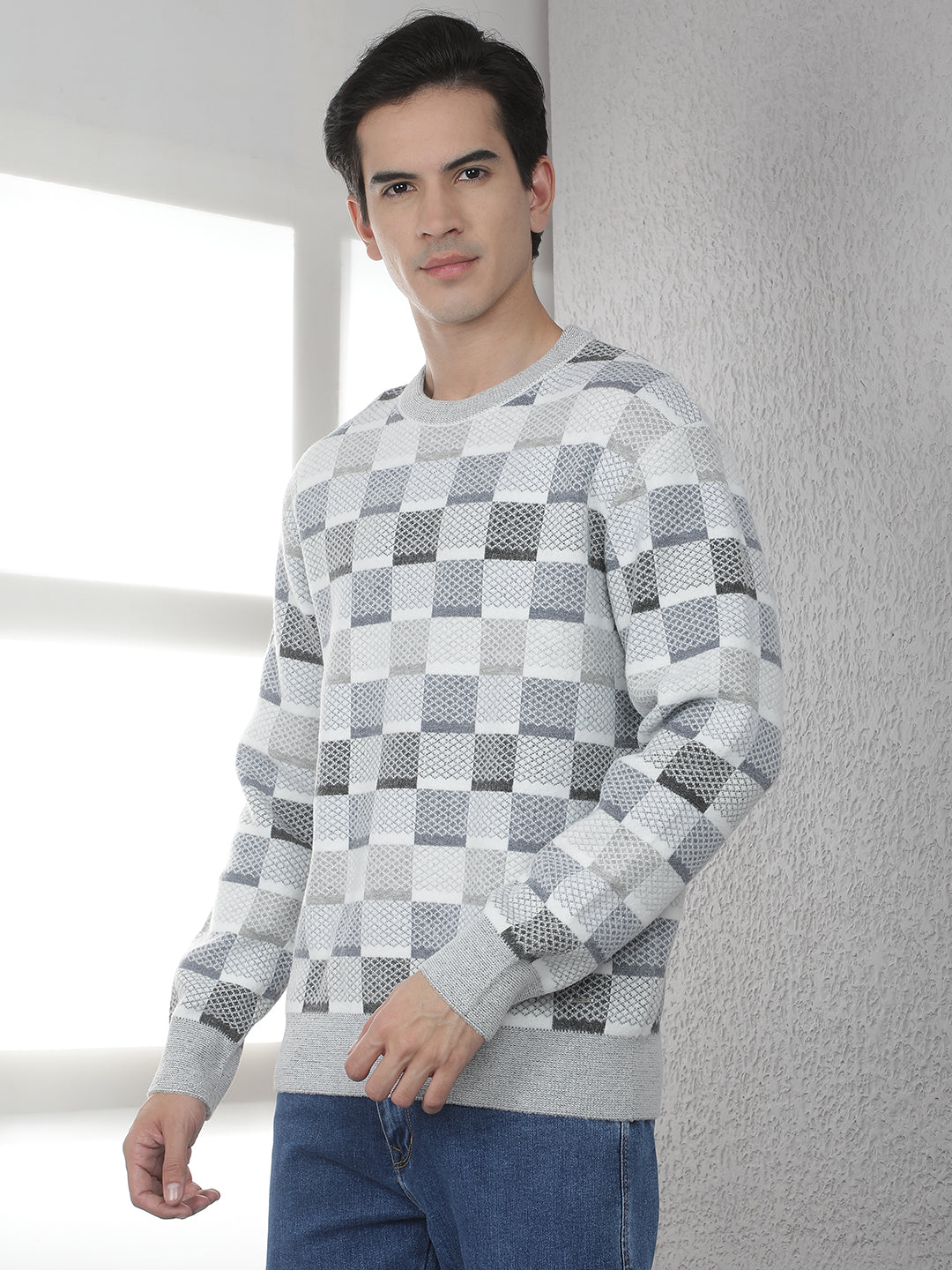 Grey Printed Acrylic Sweater