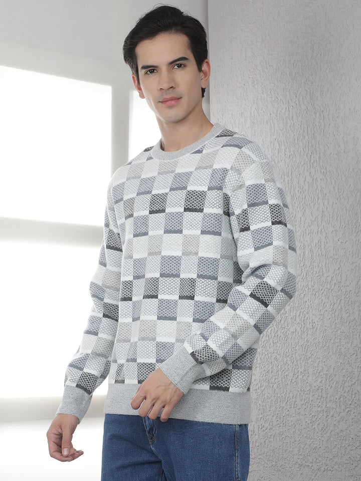 Grey Printed Acrylic Sweater