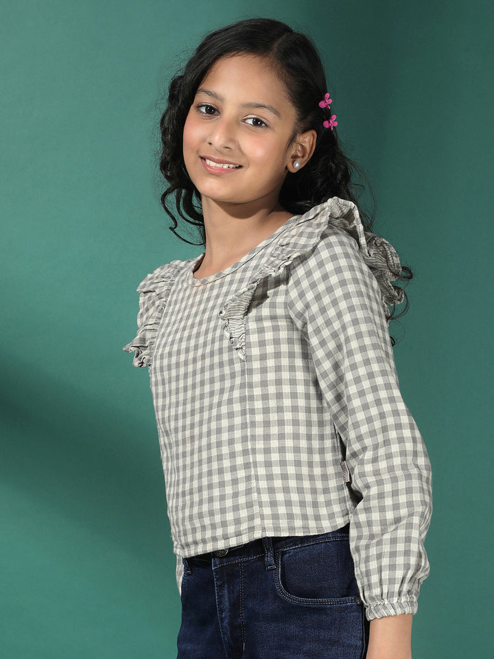  Grey Checked 100% Cotton Cropped Top