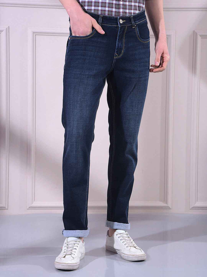 Bold Dark Blue Textured Versatile Urban Jeans