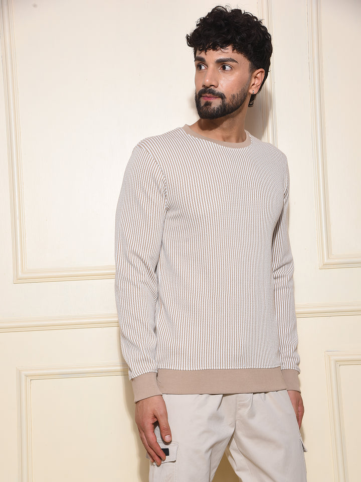 Beige Vertical Stripes Sweatshirt