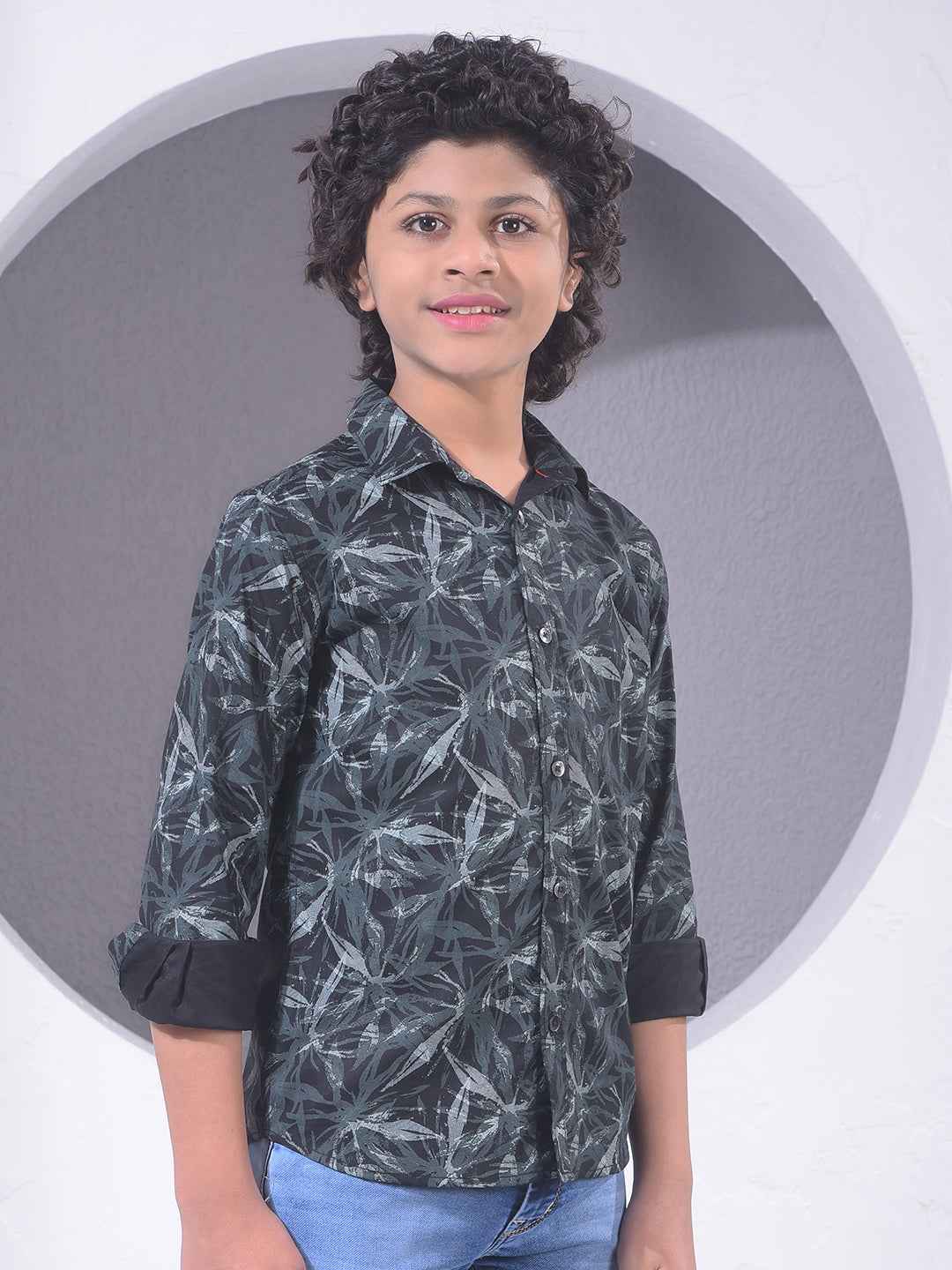Black Floral Print Modal Shirt