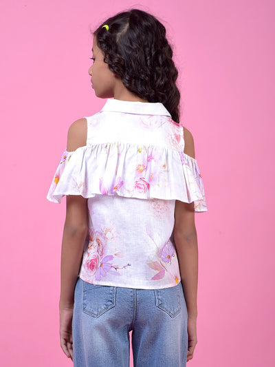Peach Floral Print Linen Top