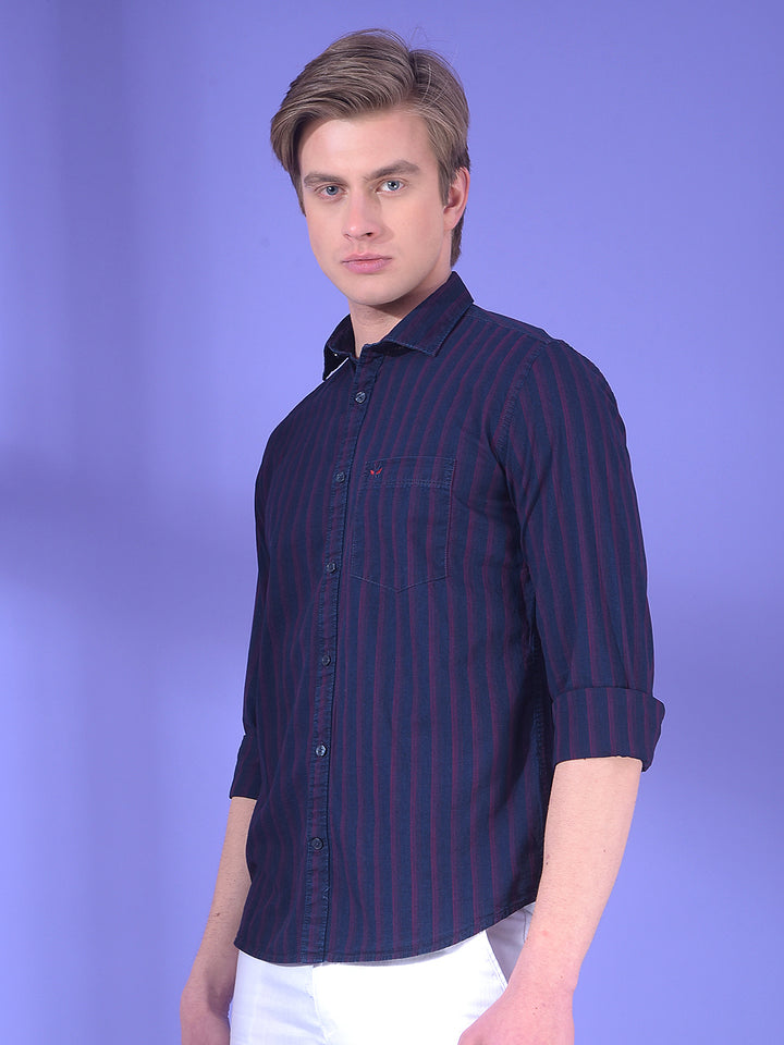 Navy Blue Vertical Stripes 100% Cotton Shirt