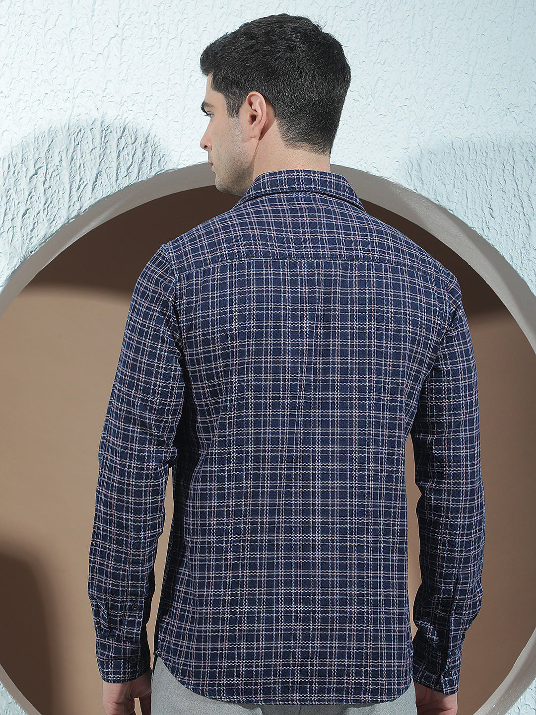 Navy Blue 100% Cotton Checked Shirt