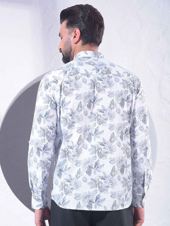 Grey Floral Print 100% Cotton Kurta
