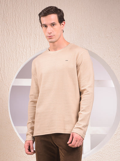 Beige Textured Knit Sweatshirt