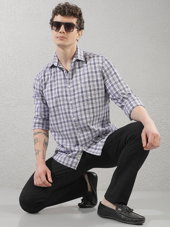 Purple 100% Cotton Checked Shirt