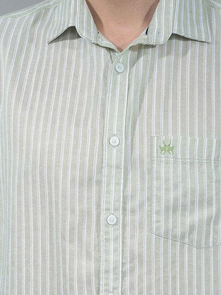 Green Vertical Striped Linen Shirt