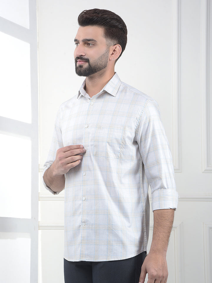 Beige Checked 100% Cotton Shirt