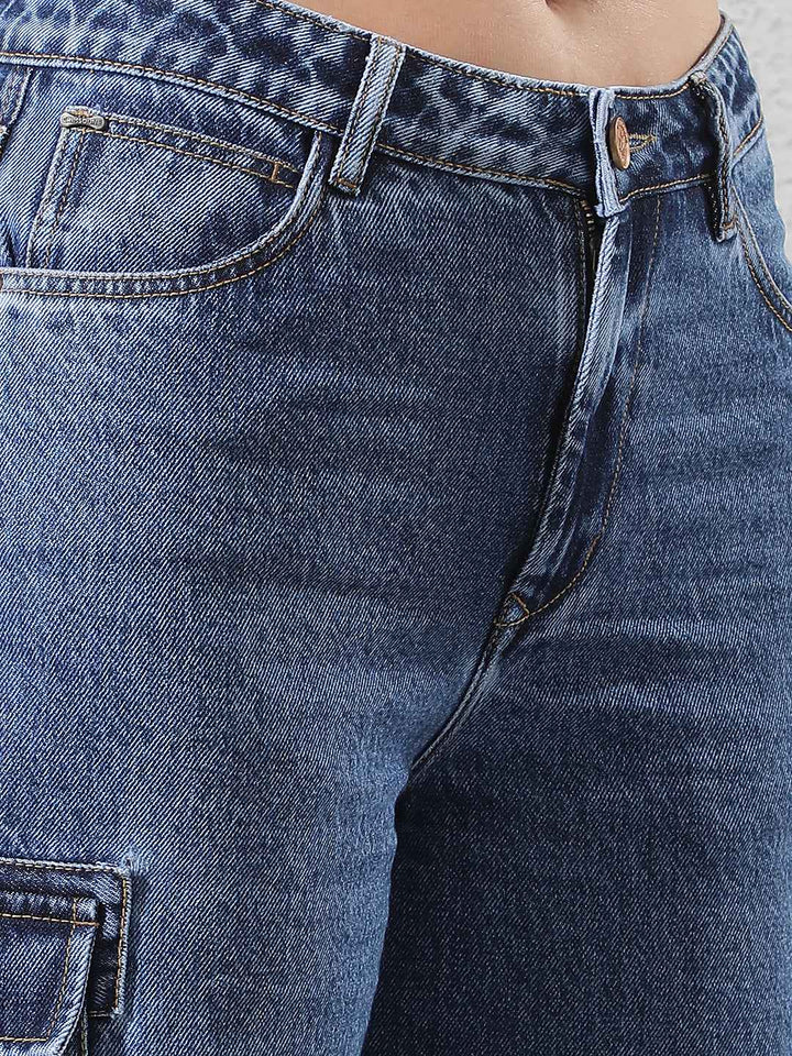 Blue 100% Cotton Cargo Jeans