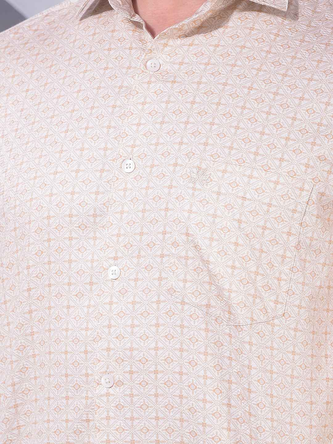 Beige Geometric Print 100% Cotton Shirt
