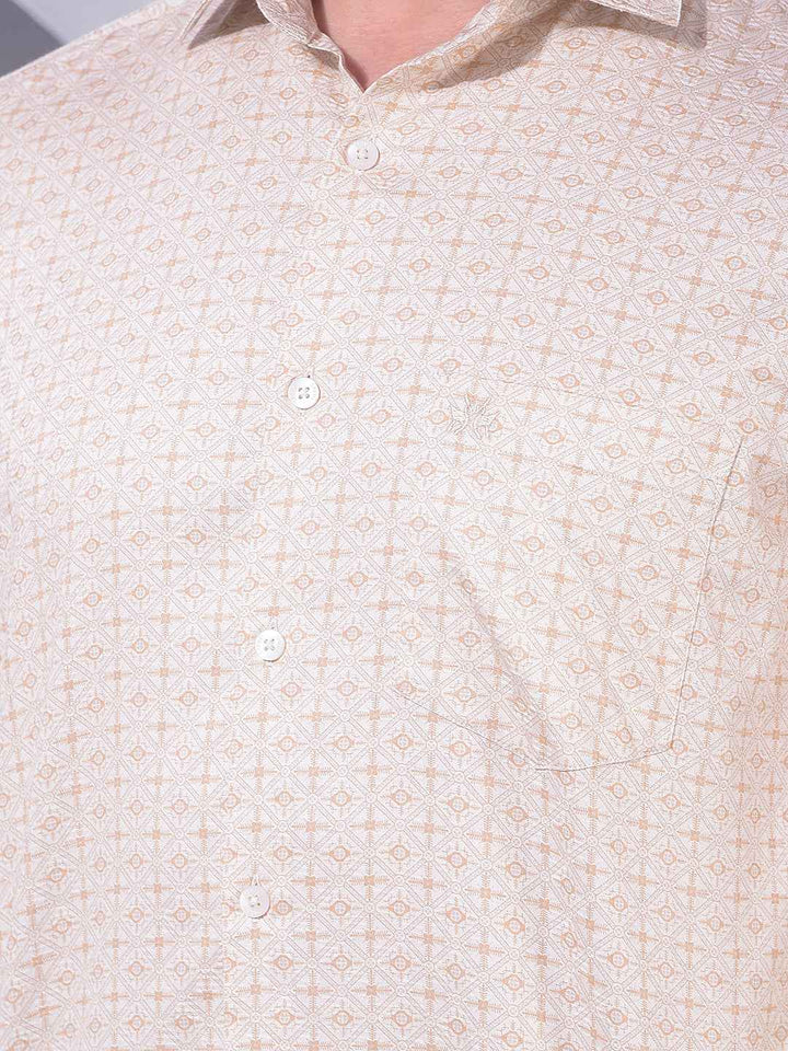 Beige Geometric Print 100% Cotton Shirt