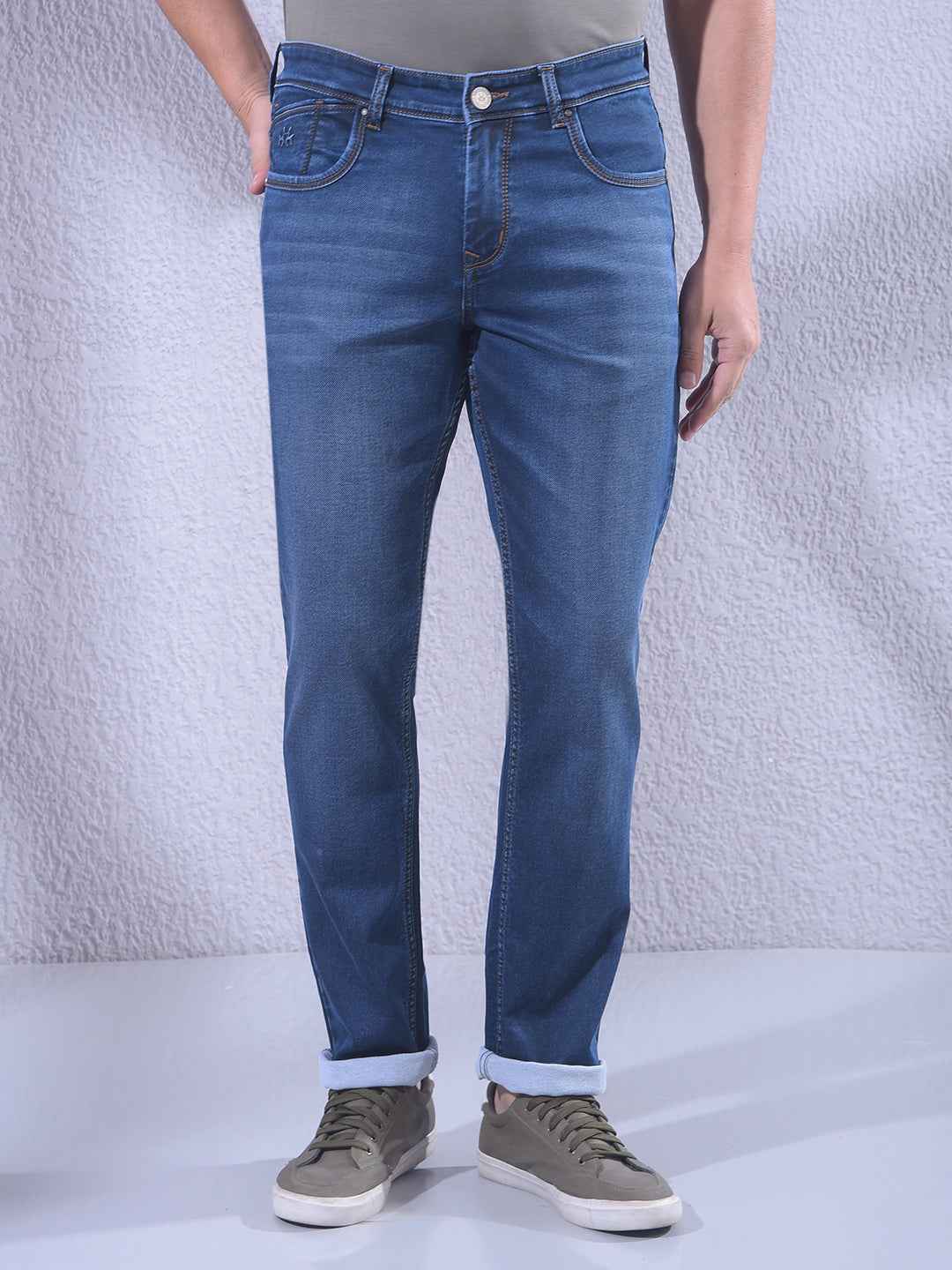 Vivid Blue Faded Stretch Jeans