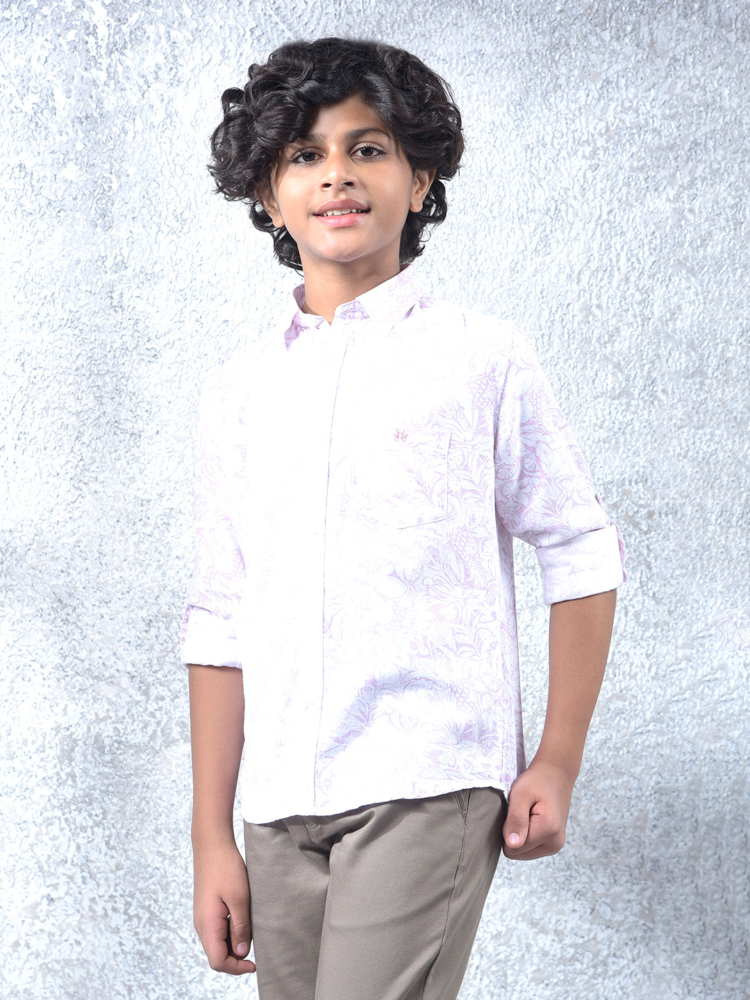 Purple Floral Print Linen Shirt