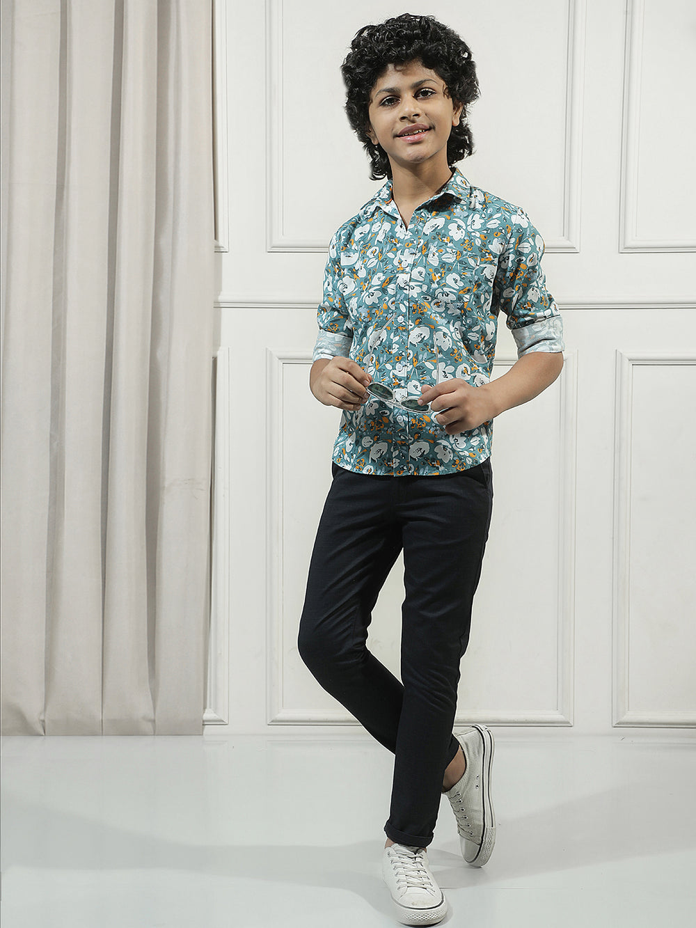 Teal Green Floral Print Shirt