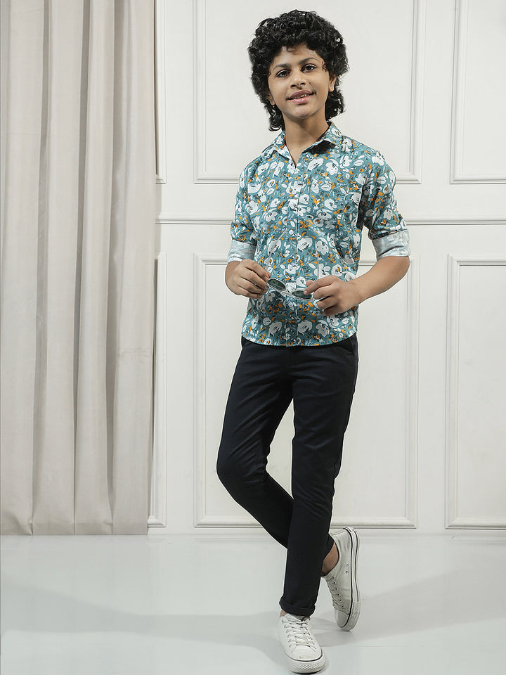 Teal Green Floral Print Shirt