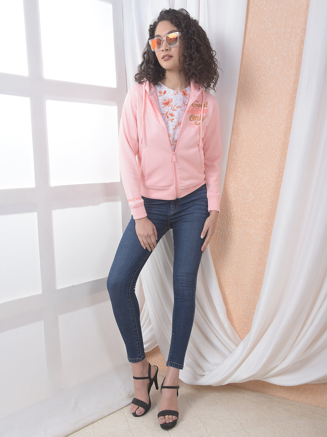 Pink Graphic Printed Hooded Sweatshirt